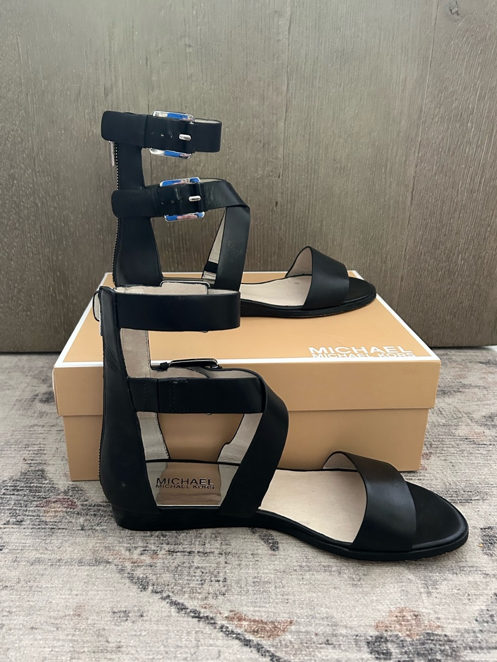 MICHAEL Michael Kors Josephine Black Leather Gladiator Sandals